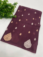Dark Wine Pure Kora Designer saree 02