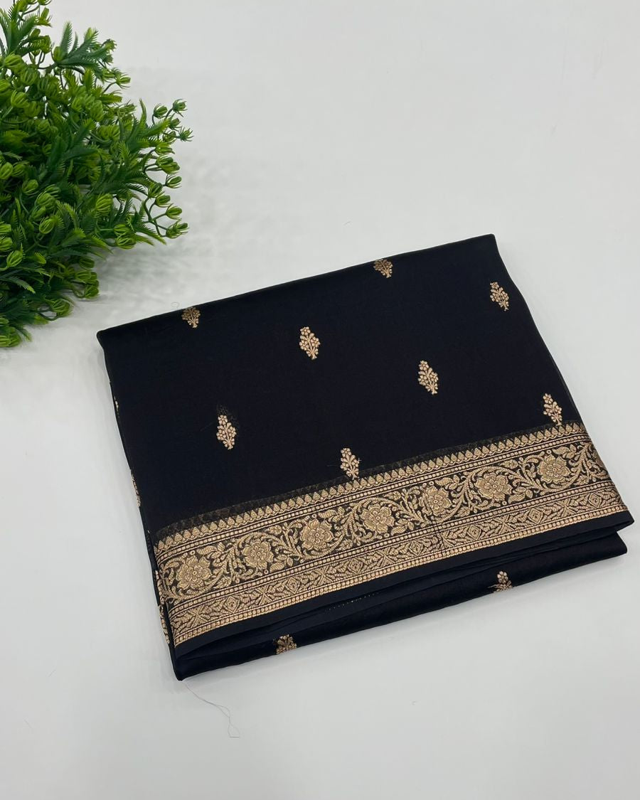 Black Pure Kora Designer saree 02