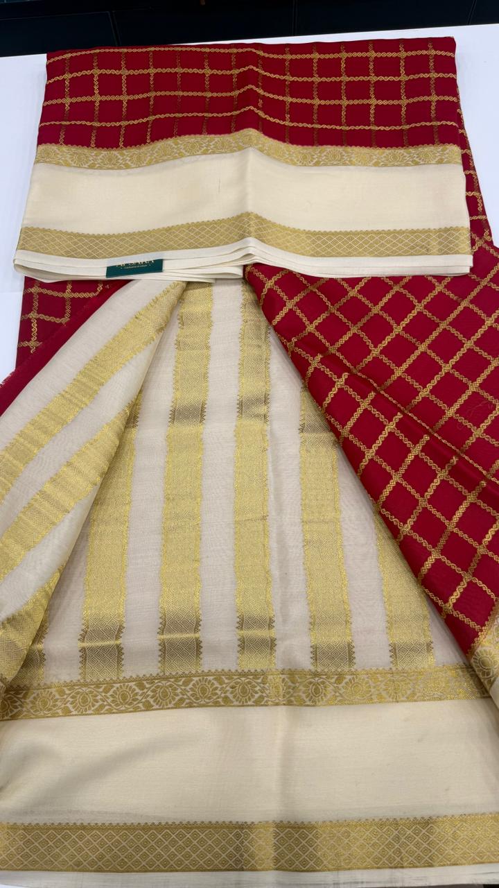 Maroon Stripes Pure Mysore Silk Crape Saree 01