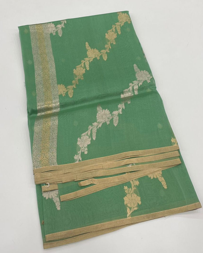 Pista Green Pure Kora Designer saree 02
