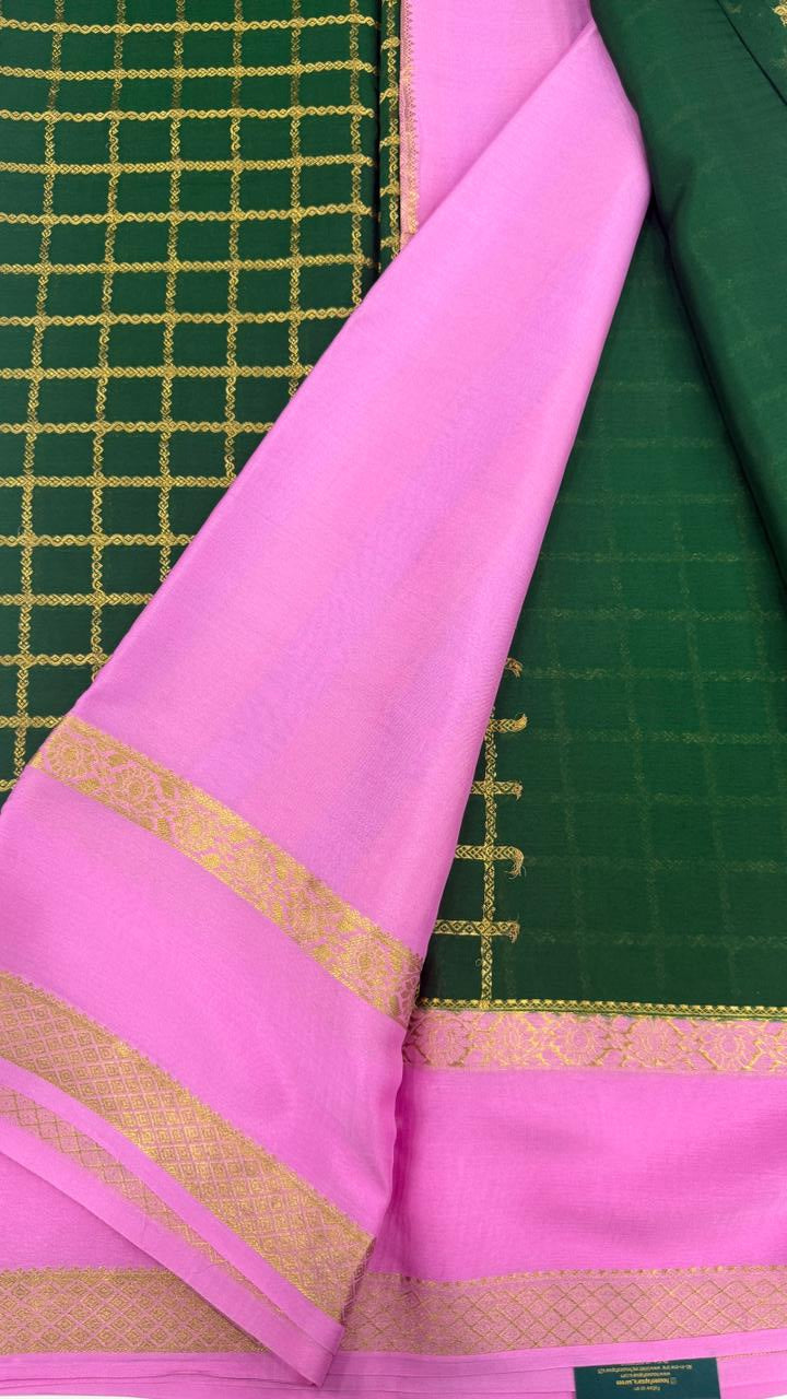 Bottel Green Stripes Pure Mysore Silk Crape Saree 01