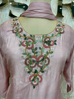Peach Mul Chanderi Thread Embroidery Straight Fit Kurtha 115
