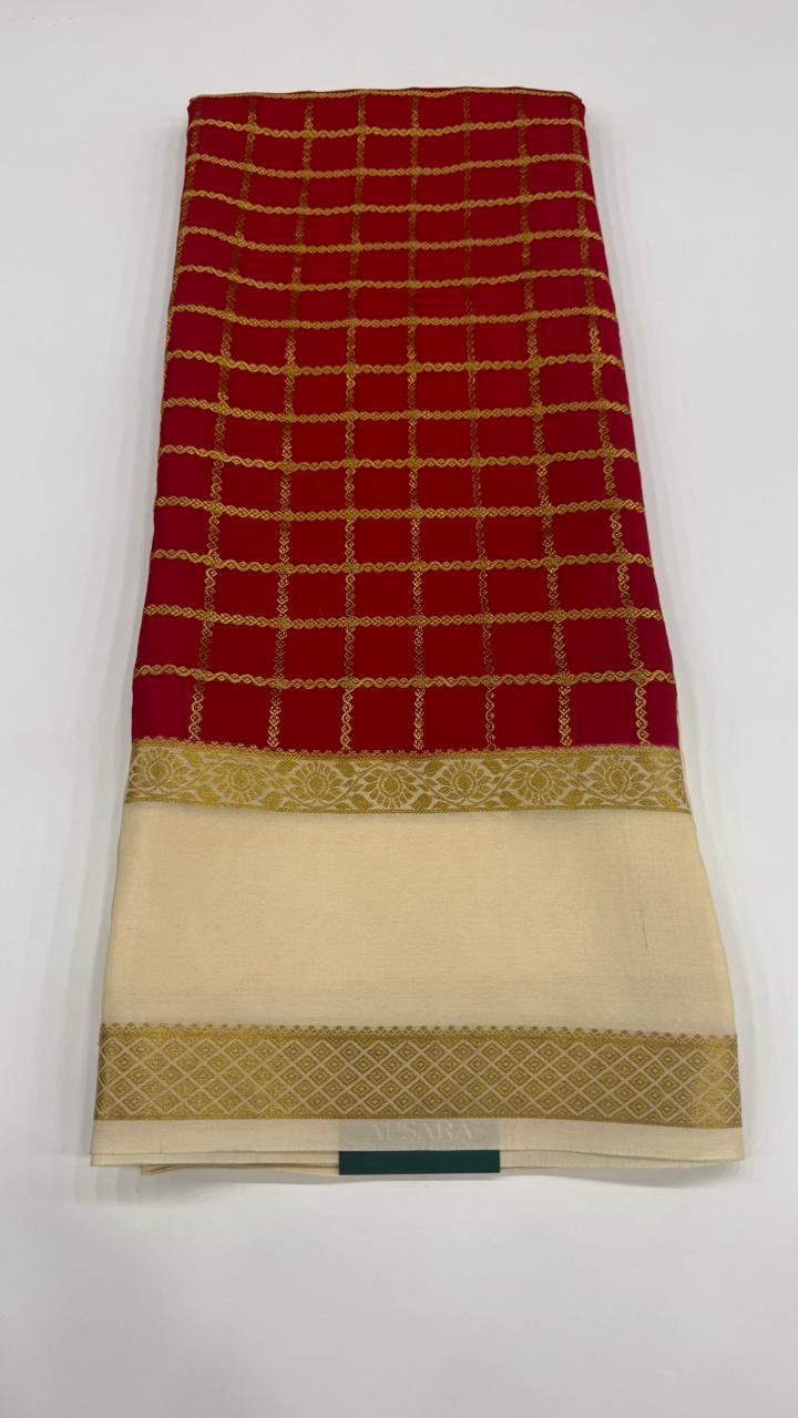 Maroon Stripes Pure Mysore Silk Crape Saree 01