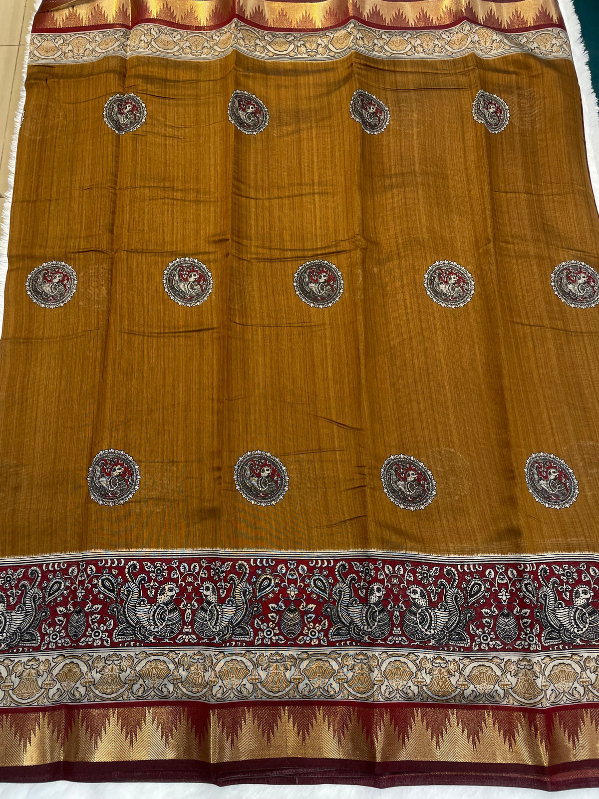 Mustard Yellow n Maroon Pure Mangalgiri Cotton Silk Saree 13