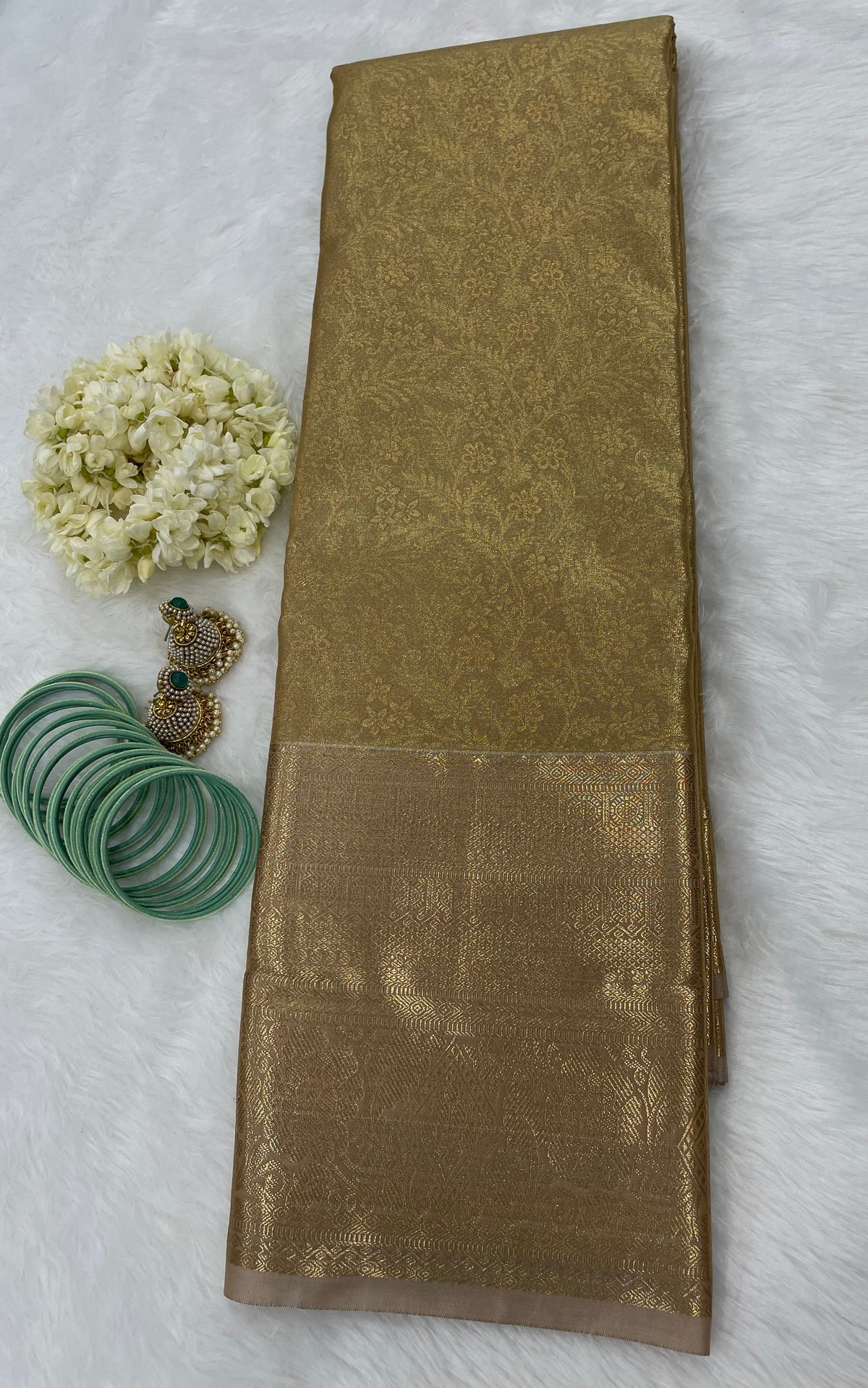 Gold n Beige Brocade Semi Kanchi Tissue Saree