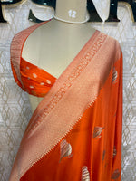 Orange Chinnon Crepe Sparrow Butta Saree 67