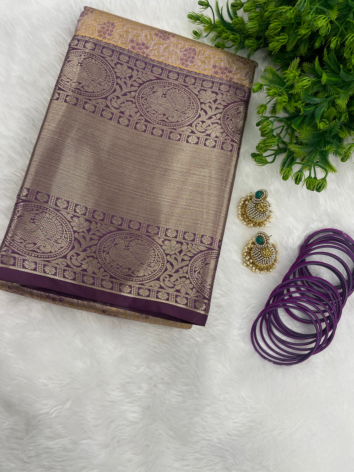 Gold n Wine Brocade Semi Kanchi Tissue Saree