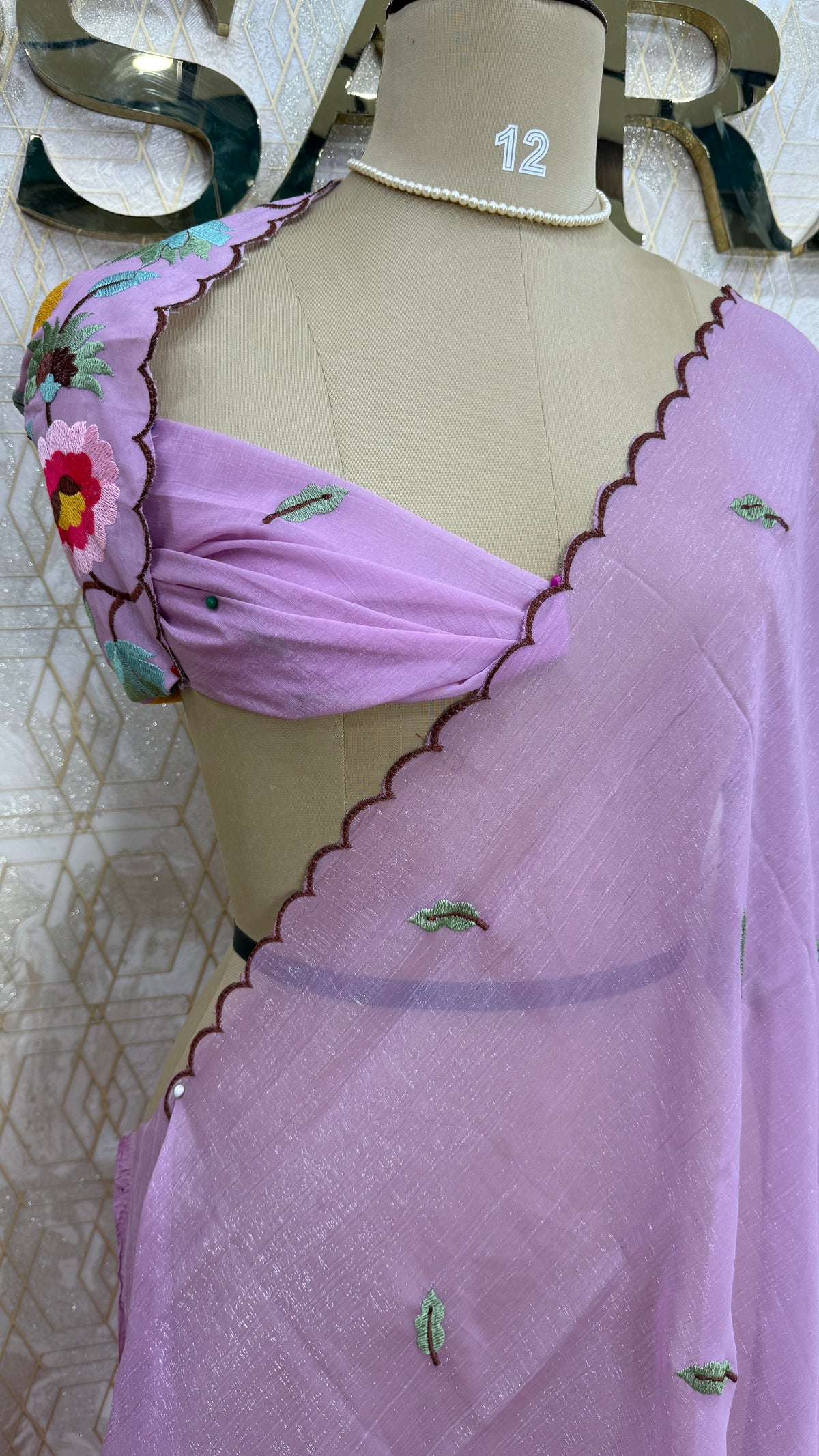 Lilac Soft Crush Tissue Sunflower Embroidery Work Saree 301