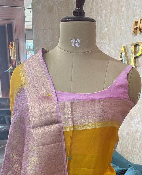 Yellow Dola Crepe Designer Saree 08