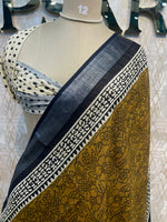 Yellow Batik Print Lenin Saree 67