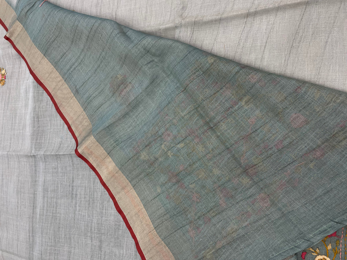 Green Tissue Linen Knot Work Saree 12