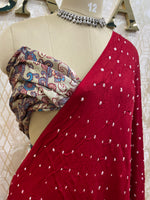 Red Blue Pure Modal Silk Bandhini With Kalamkari Print Saree 05