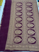 Marron Pure Banarasi Crepe Self Saree 03