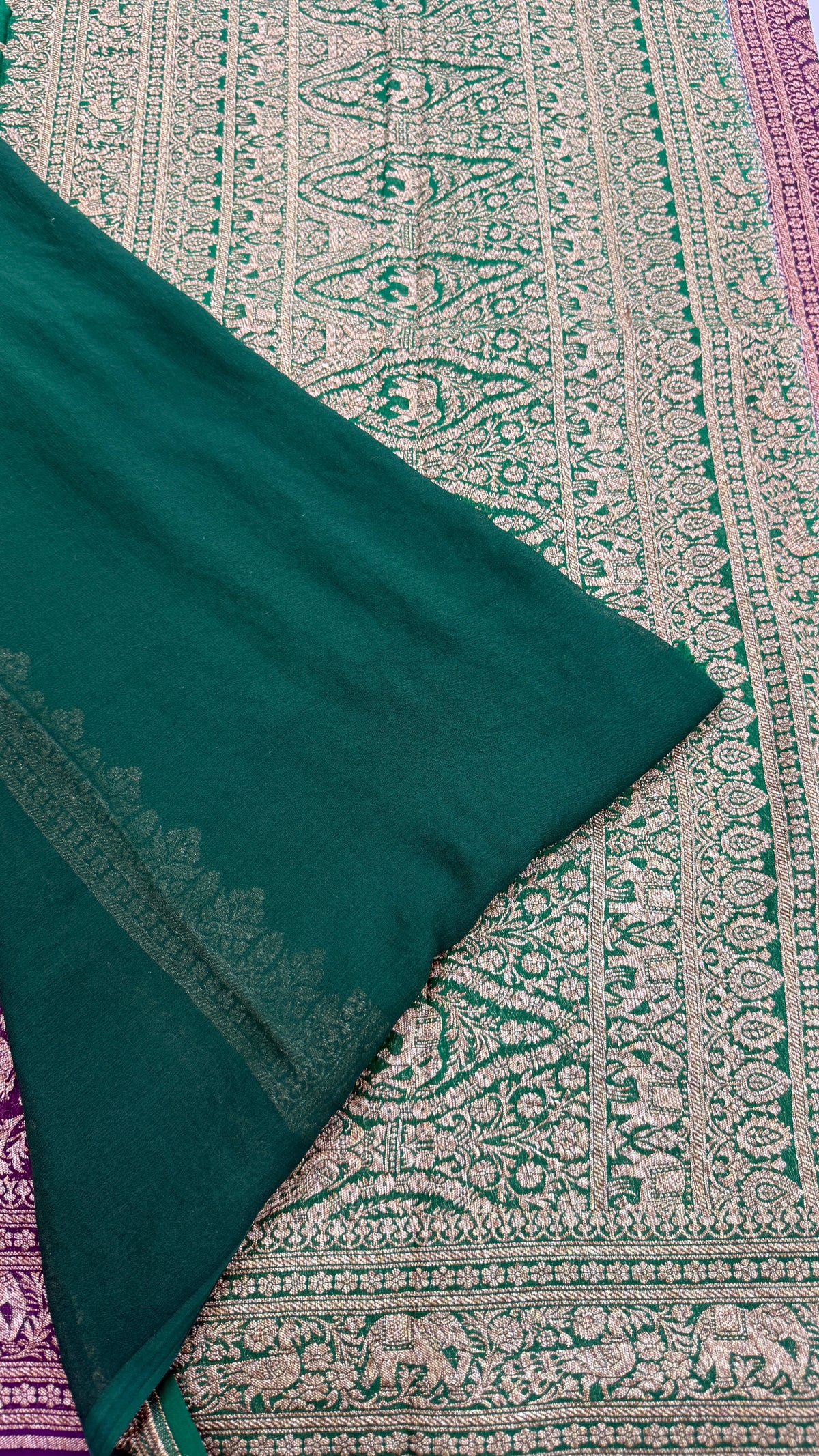 Wine n Green Pure Khadi Georgette Saree 04