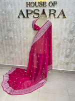 Rani Pink With Silver Zari Semi Chiffon