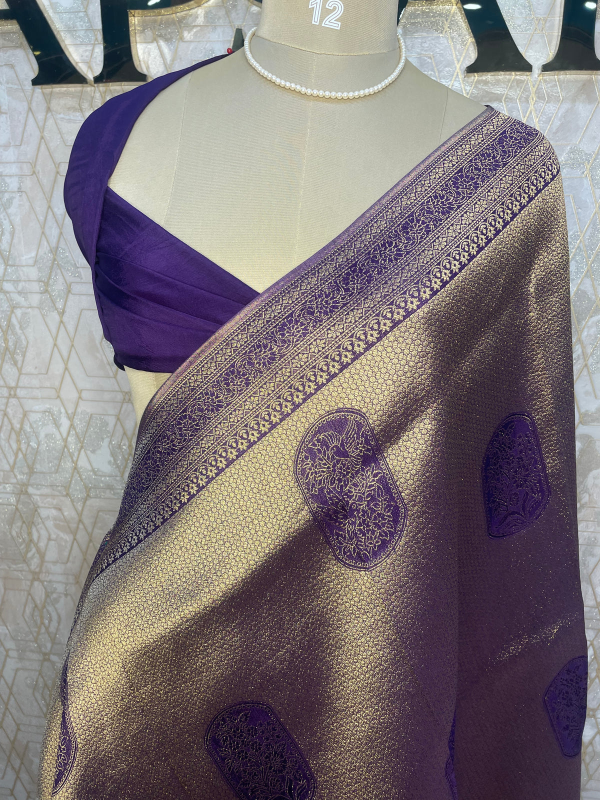 Gold n Purple Soft Tissue Saree 11