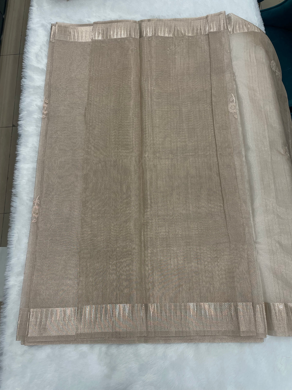 Peach Designer Embroidery Work Tissue Saree 09