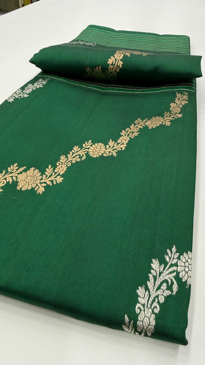 Bottel Green Pure Row Mango saree 02