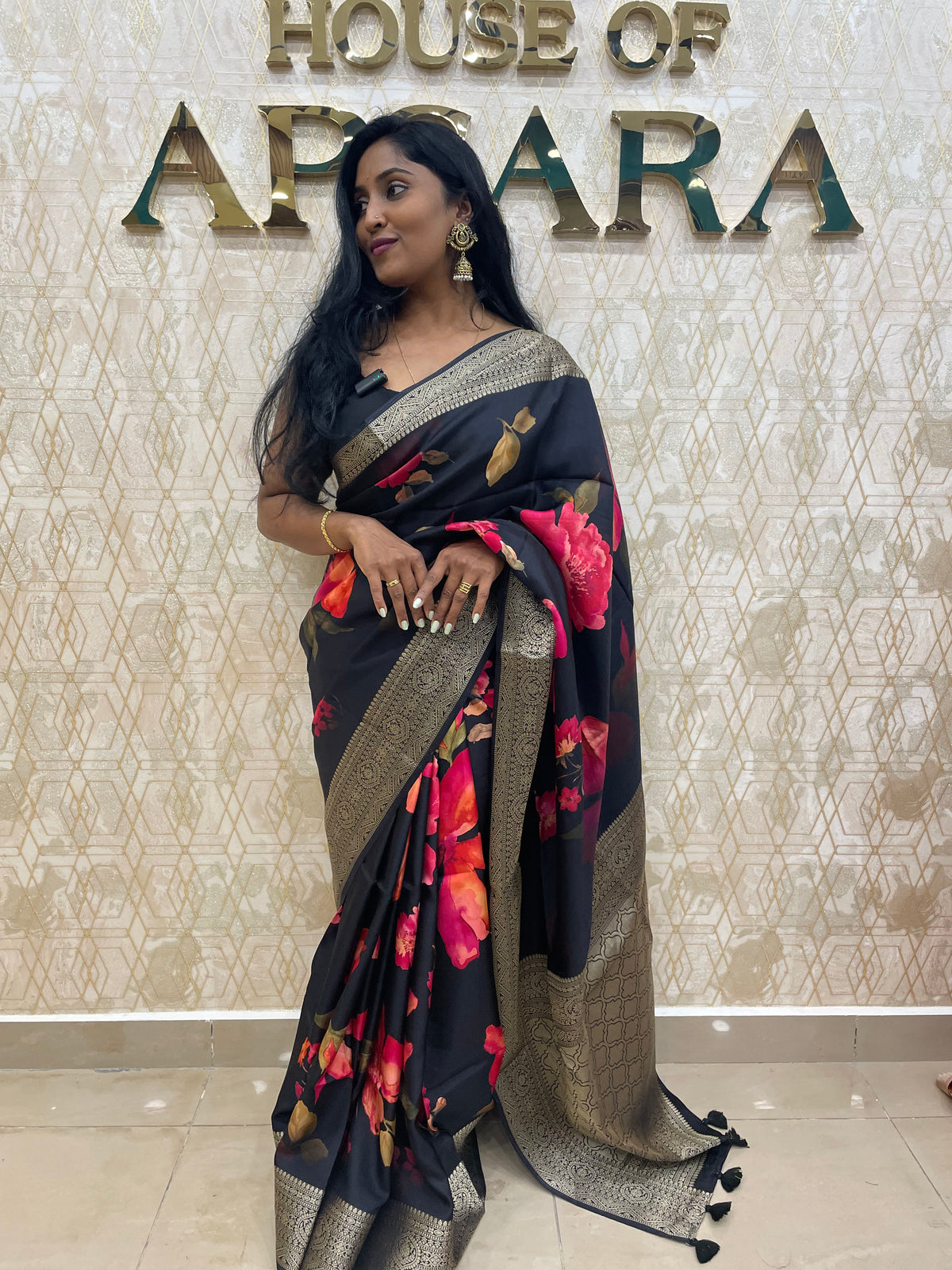 Black Dola Crepe Digital Print Saree 25