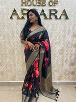 Black Dola Crepe Digital Print Saree 25