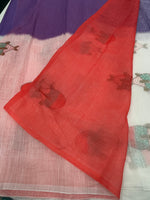Purple n White Lenin Cotton Floral Print Saree 19