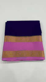 Navy Blue n Pink Pure Mysore Silk Crepe Saree 01