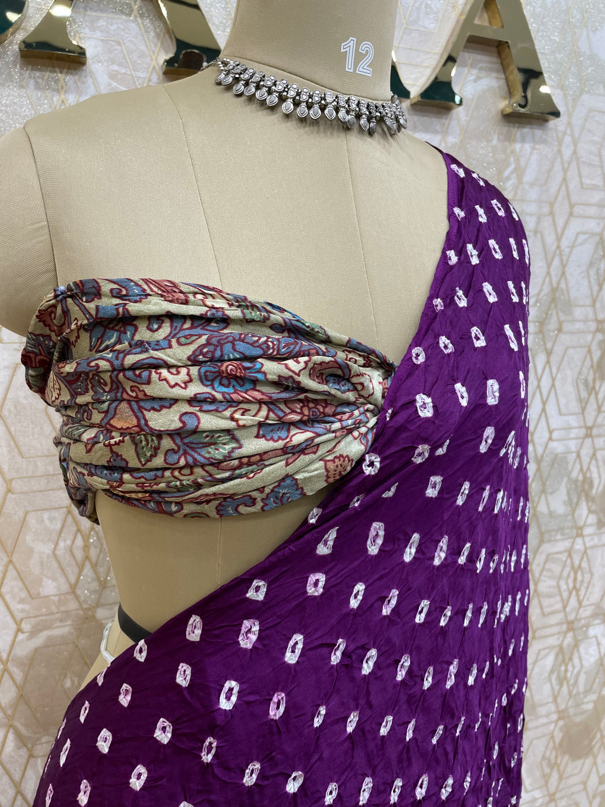 Wine Pure Modal Silk Bandhini With Kalamkari Print Saree 05