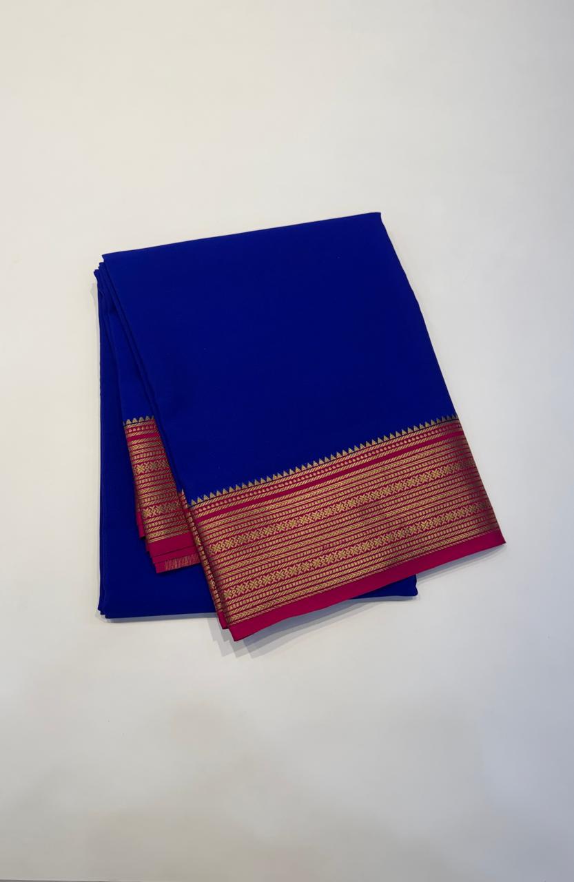 Royal Blue Pure Mysore Silk Crepe Saree 01
