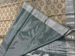 Gold n Bluish Grey Brocade Semi Kanchi Tissue Saree