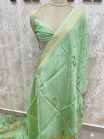 Pista Green Banarasi Soft Crepe Saree 33