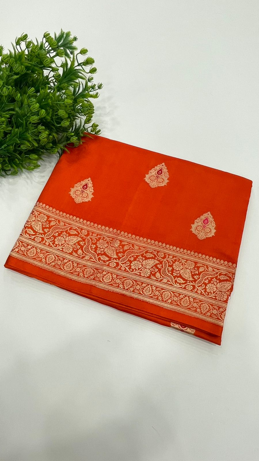Orange Pure Katan Big Butta Designer saree 02