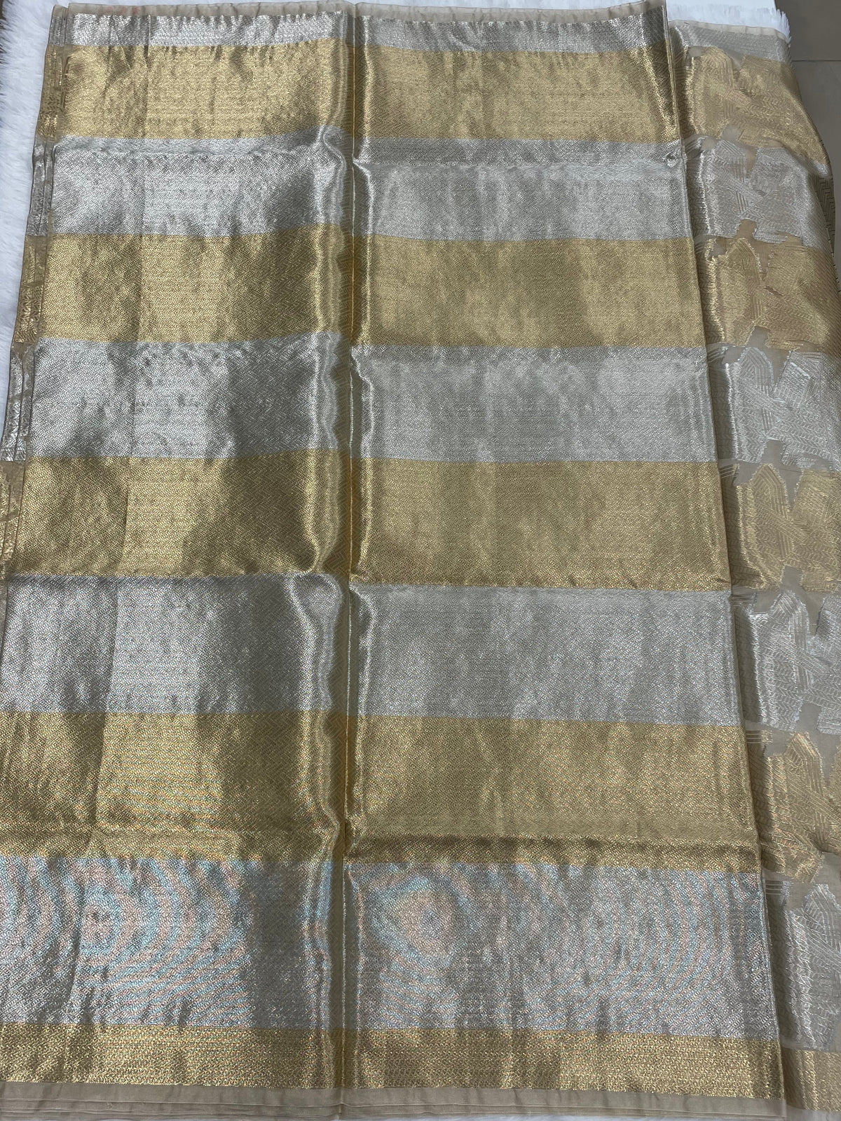 Gold n Grey Pure Tissue Brocade Saree 11