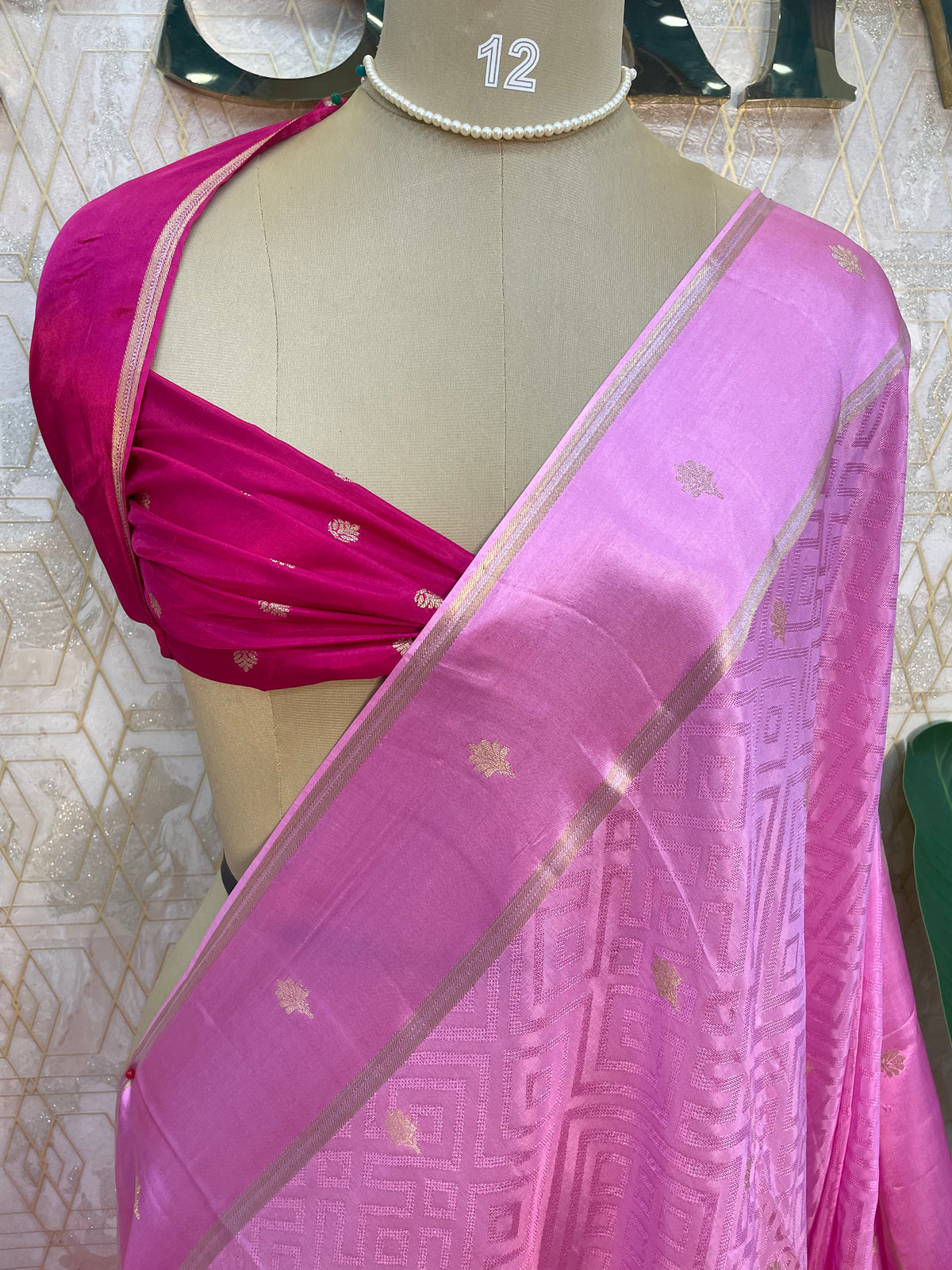 Pink Matka Tussur with Satin Border Saree 14