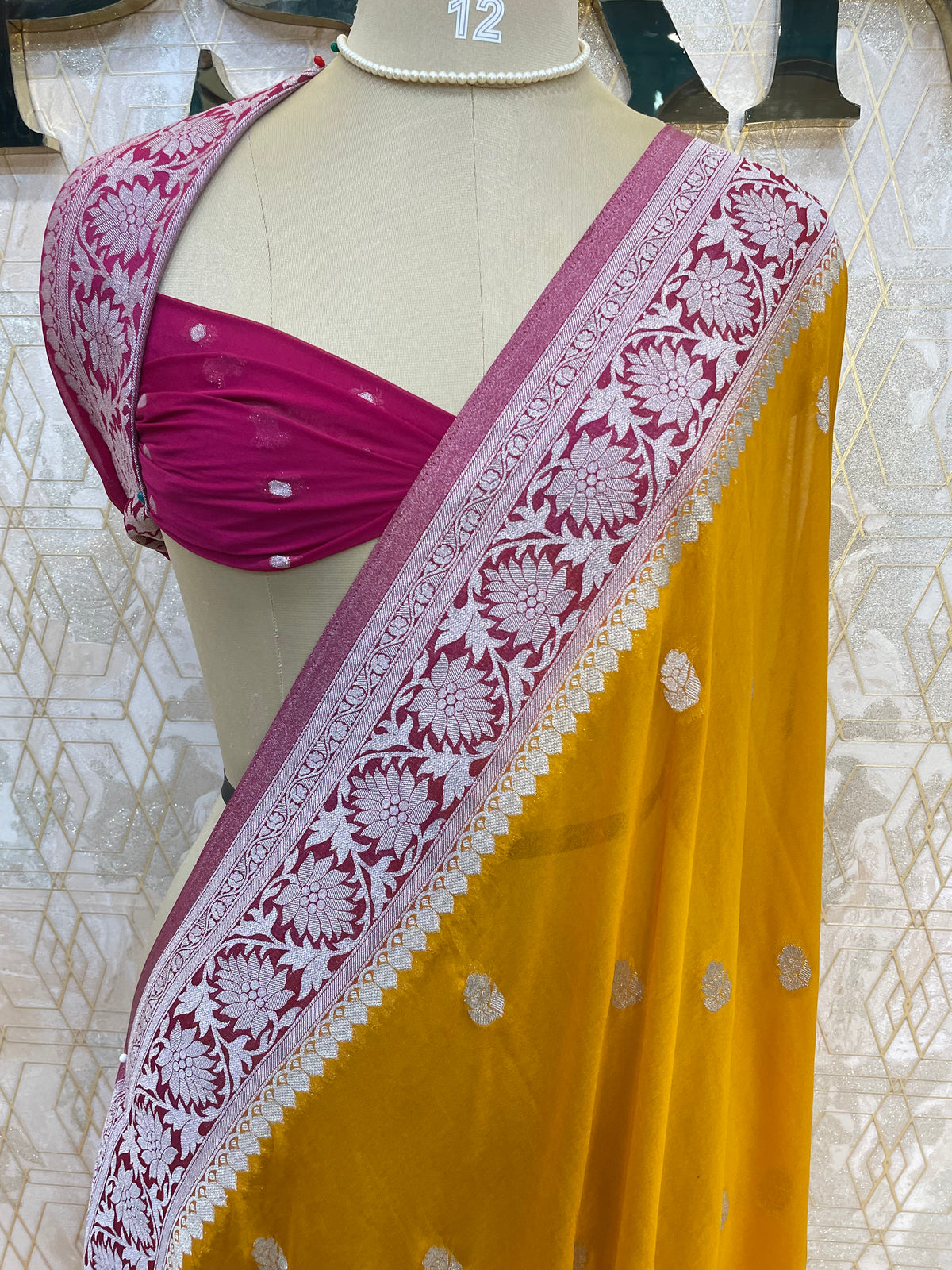 Yellow With Silver Zari Semi Chiffon