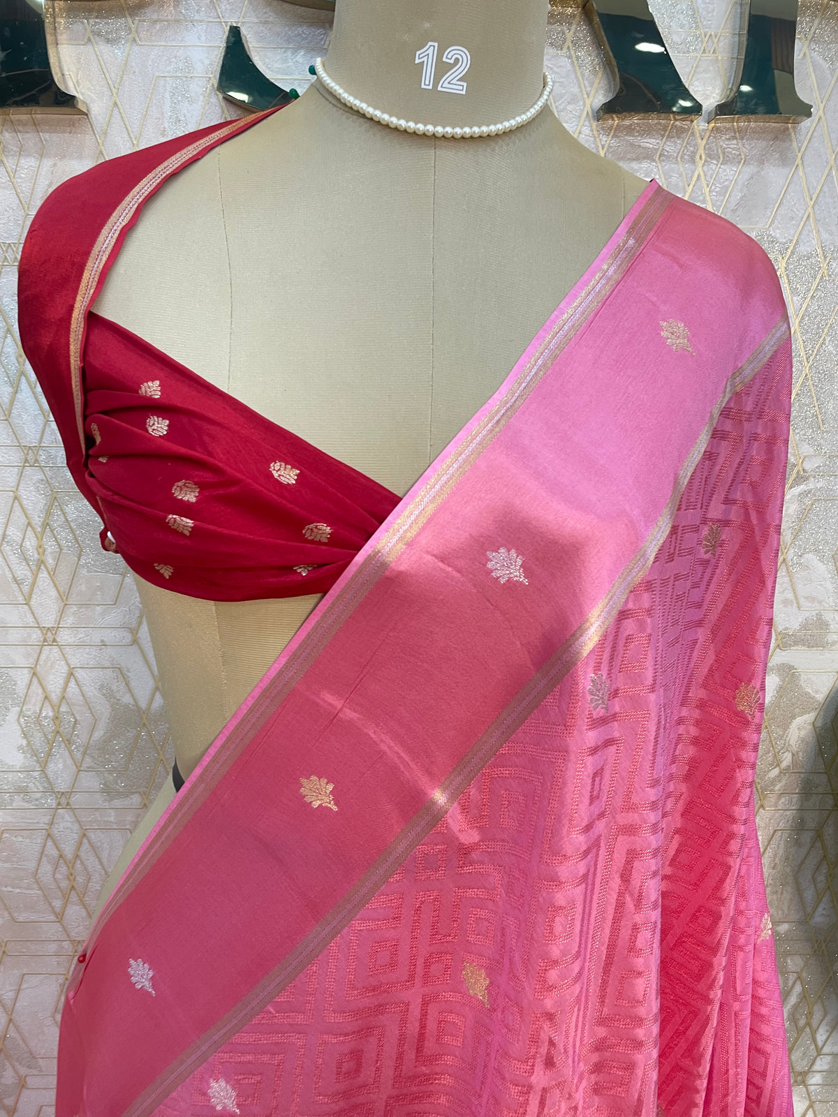Pink Matka Tussur with Satin Border Saree 14