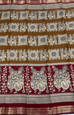 Red n Mustard Yellow Pure Mangalgiri Cotton Silk Saree 13