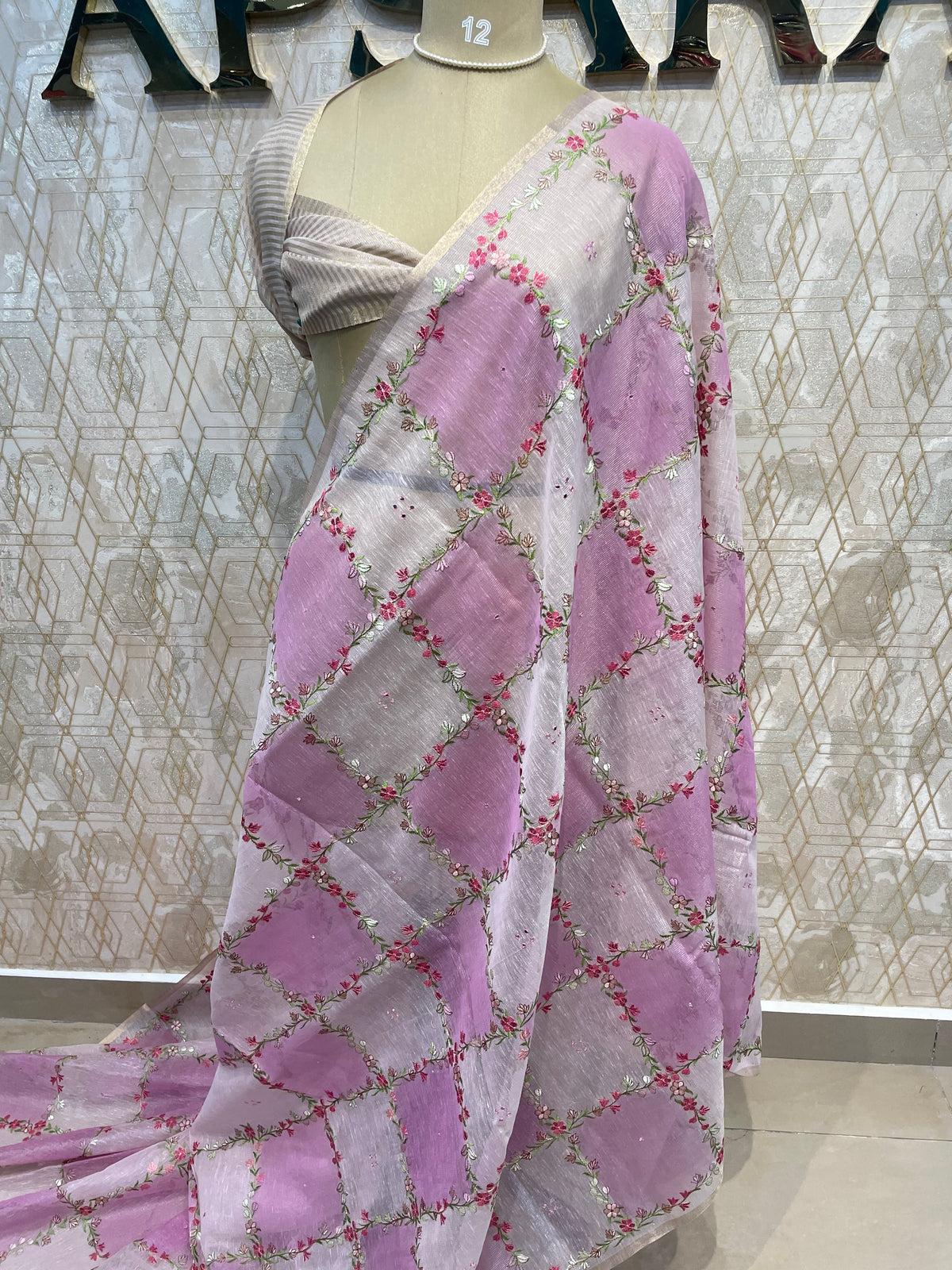 Pink Soft Tissue Embroidery Saree 64