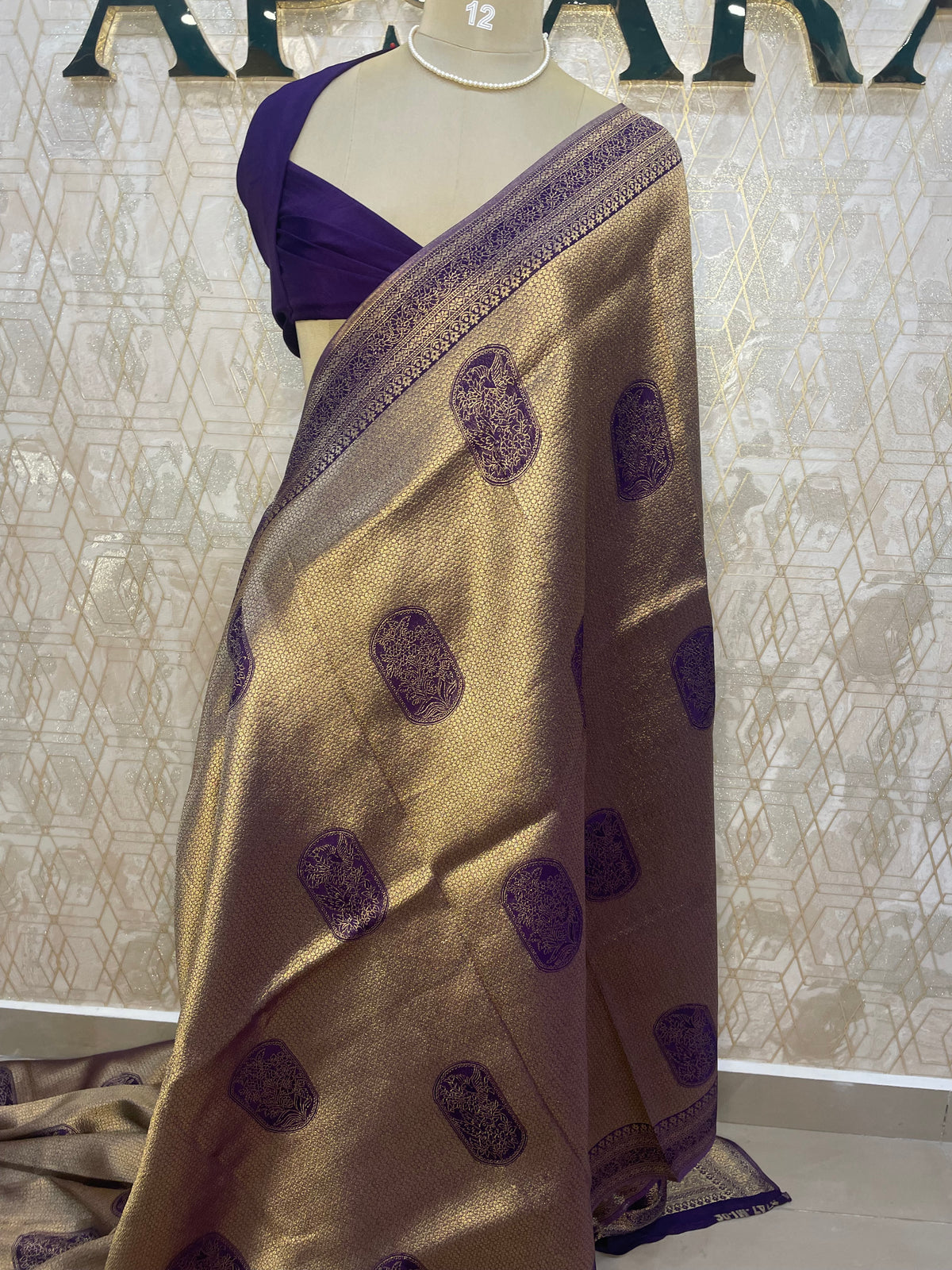 Gold n Purple Soft Tissue Saree 11