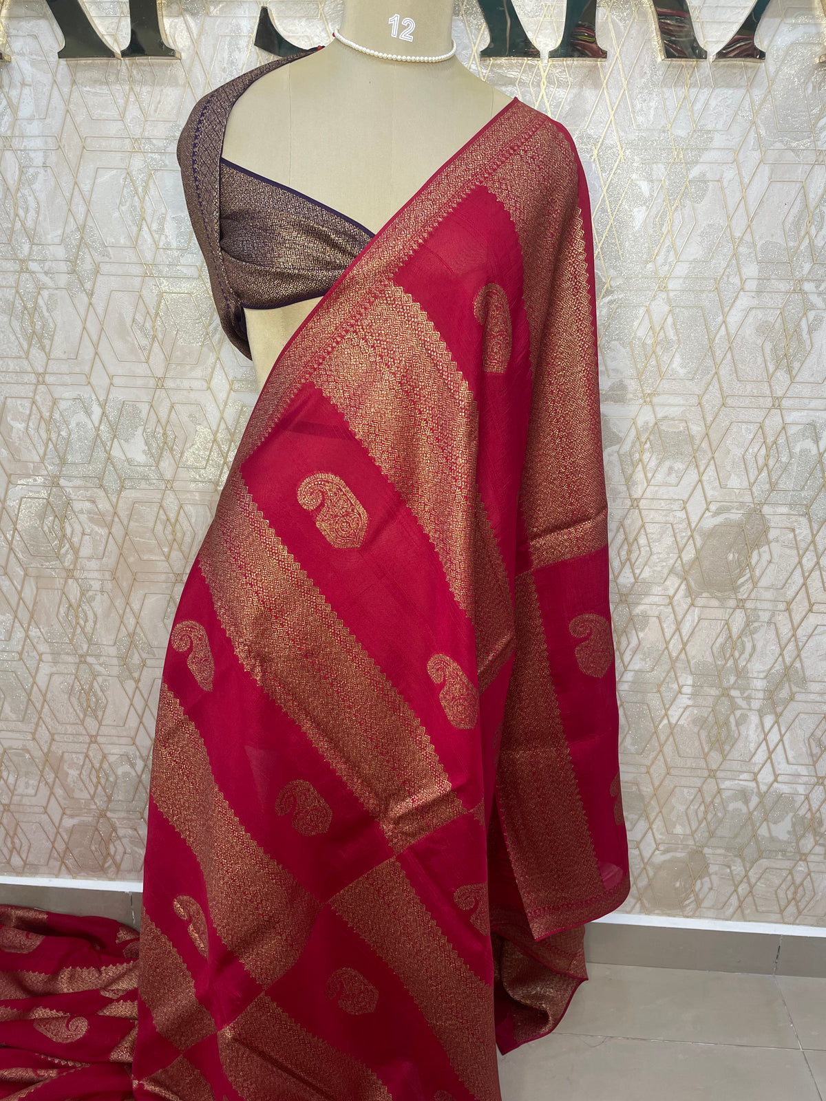 Rani Pink Tussur Self With Contrast Blouse Saree 36