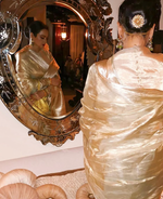 Rekhaji Cream Golden Plain Pure Tissue Saree 11