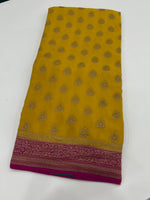 Yellow Pure Banarasi Big Butta Crepe Saree 03