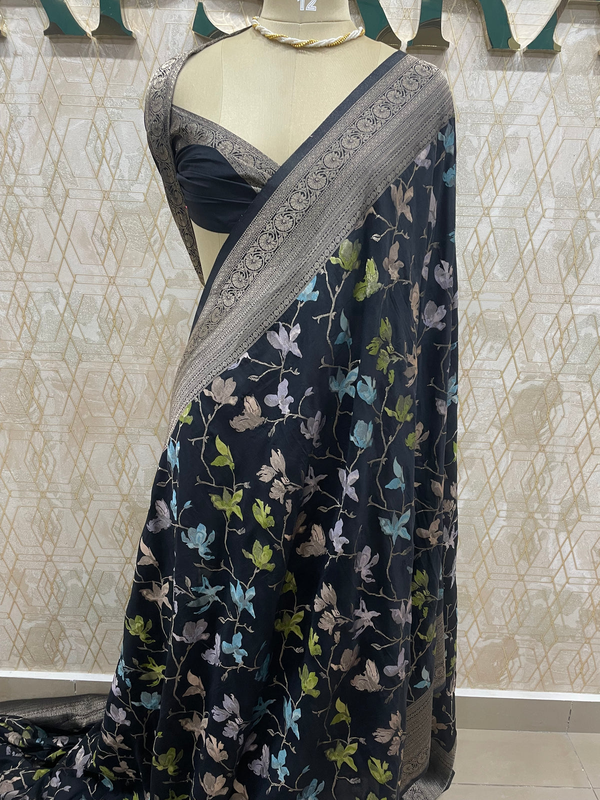 Black Brocade Georgette Saree 26