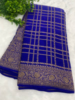 Royal Blue Pure Khadi Banarasi Crepe Saree Self 06