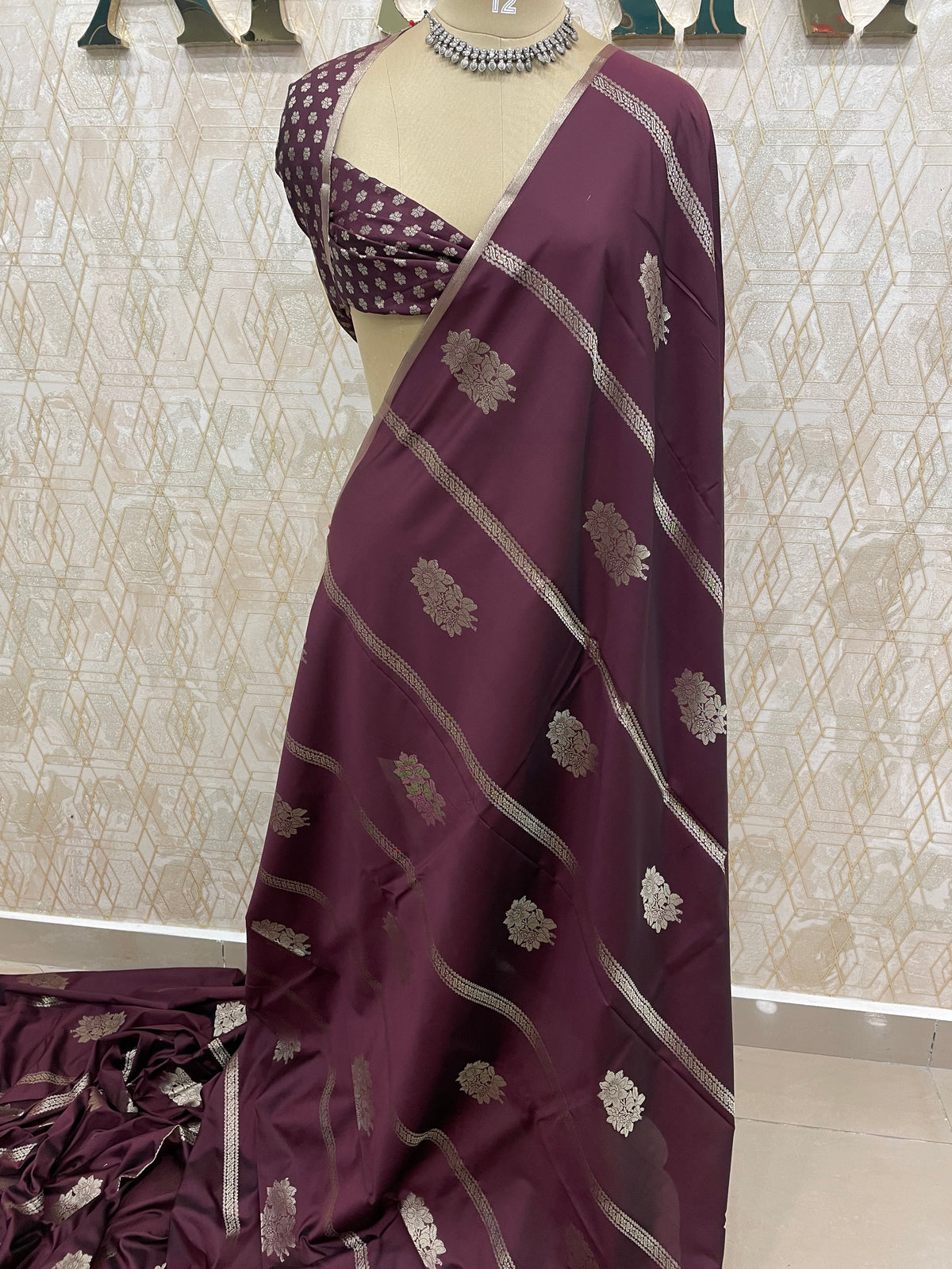 Maroon Soft Silk Stripes Saree 48