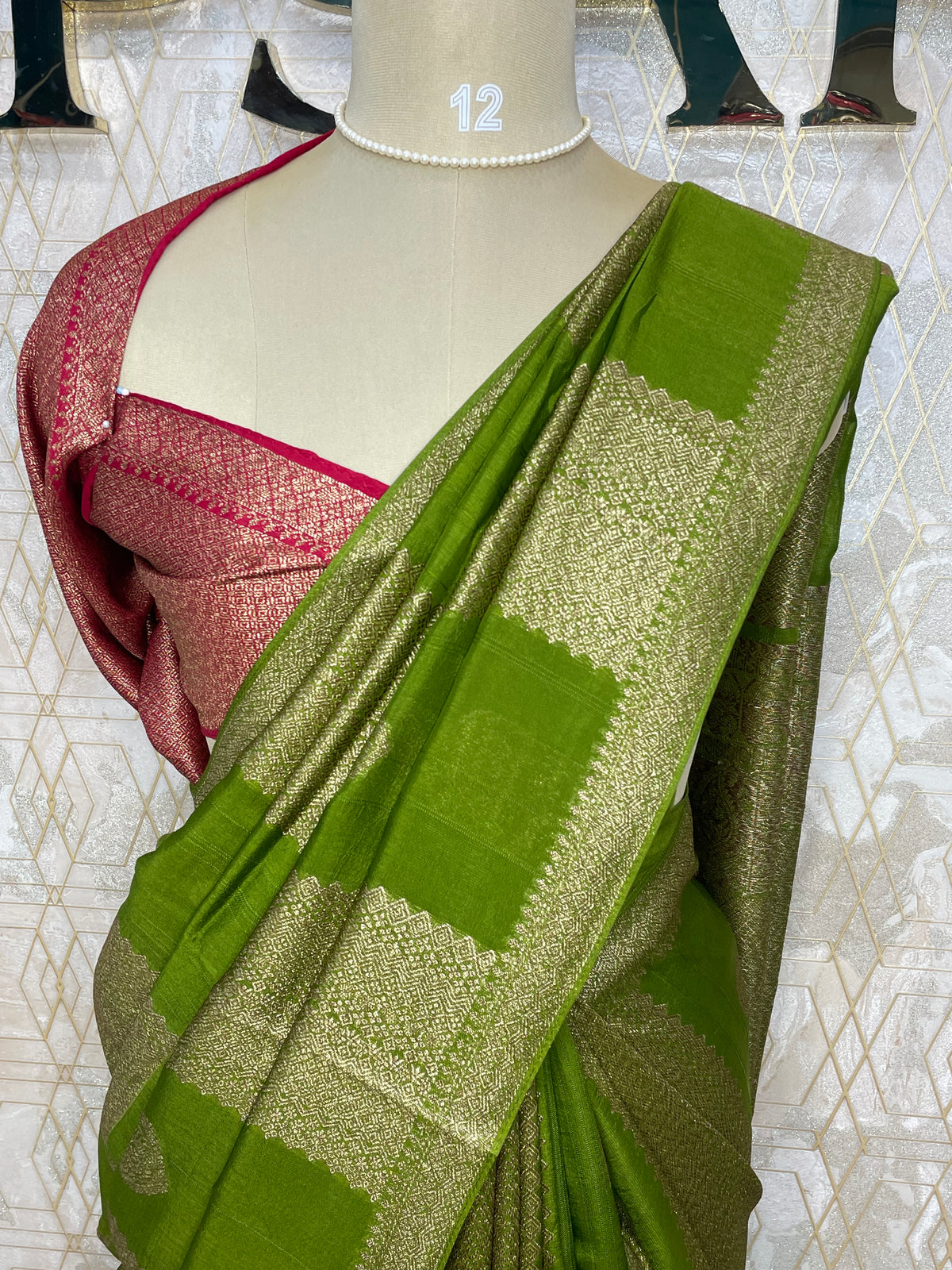 Green Tussur Self With Contrast Blouse Saree 36