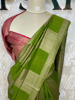 Green Tussur Self With Contrast Blouse Saree 36