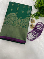 Green n Purple Brocade Semi Kanchi Tissue Saree