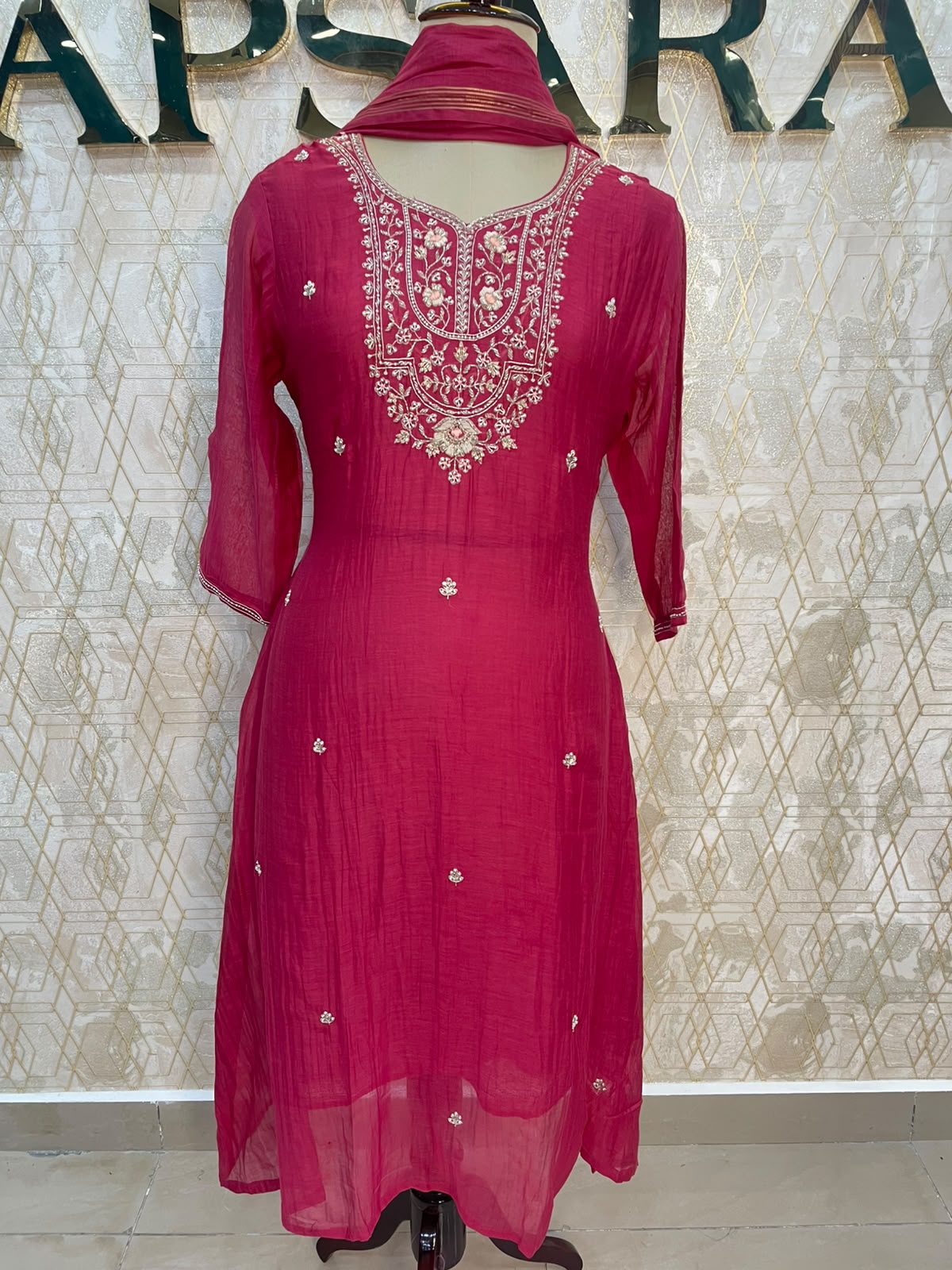 Pink Mul Chanderi Airline Kurtha 117