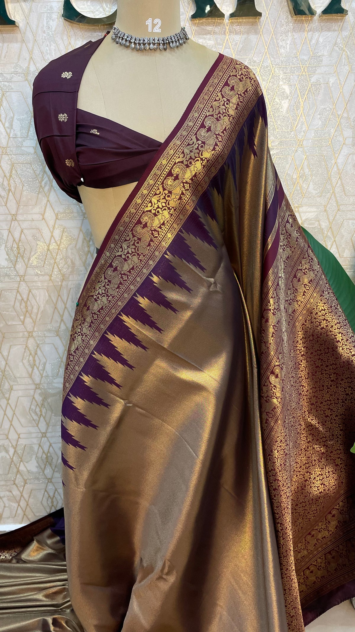 Gold n Pruple Semi Silk Saree 97
