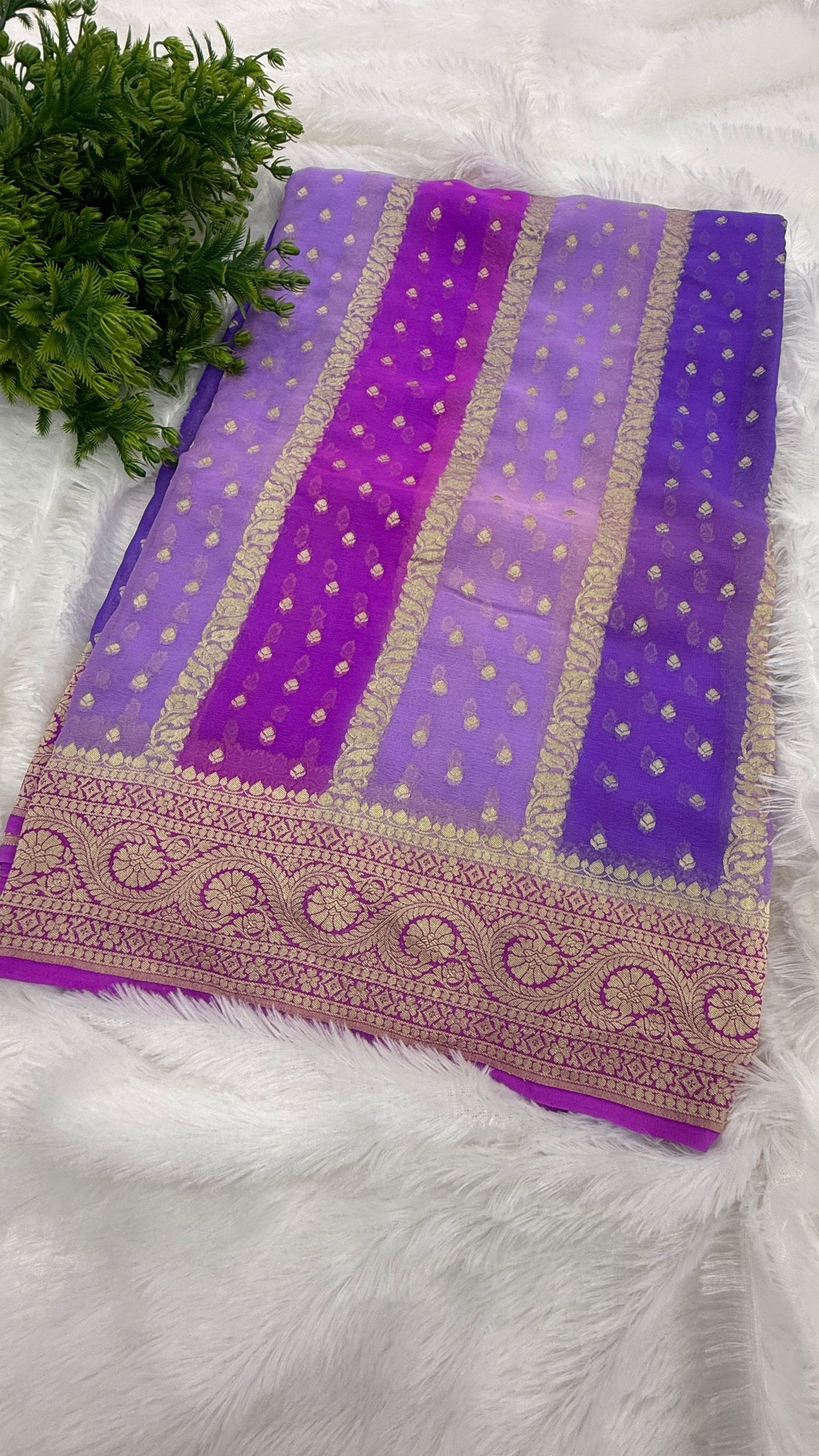 Pink n Purple Dual Shade Pure Khadi Rangkart Georgette Saree 04